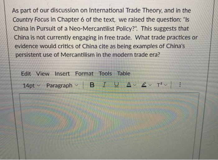 As part of our discussion on International Trade