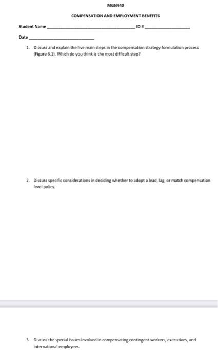 MGN440 COMPENSATION AND EMPLOYMENT BENEFITS