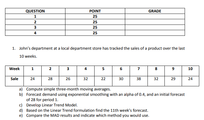 GRADE QUESTION 1 POINT 25 25 2 3 25 4 25 1.