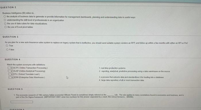 QUESTION 2 Business Intelligence (Brefers to the