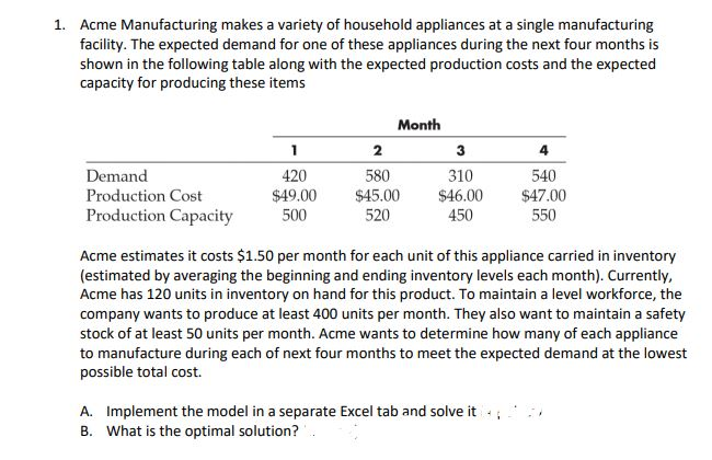 1. Acme Manufacturing makes a variety of