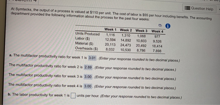 Question Help At Symtecks, the output of a