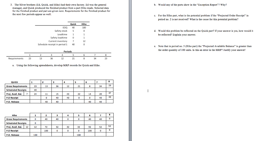 b. Would any of the parts show in the "Exception