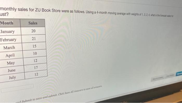 h monthly sales for ZU Book Store were as