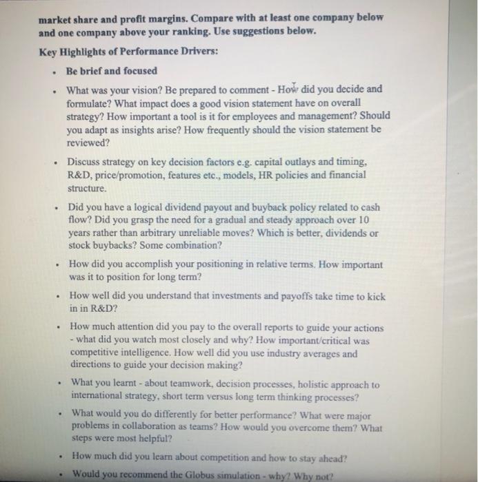 market share and profit margins. Compare with at