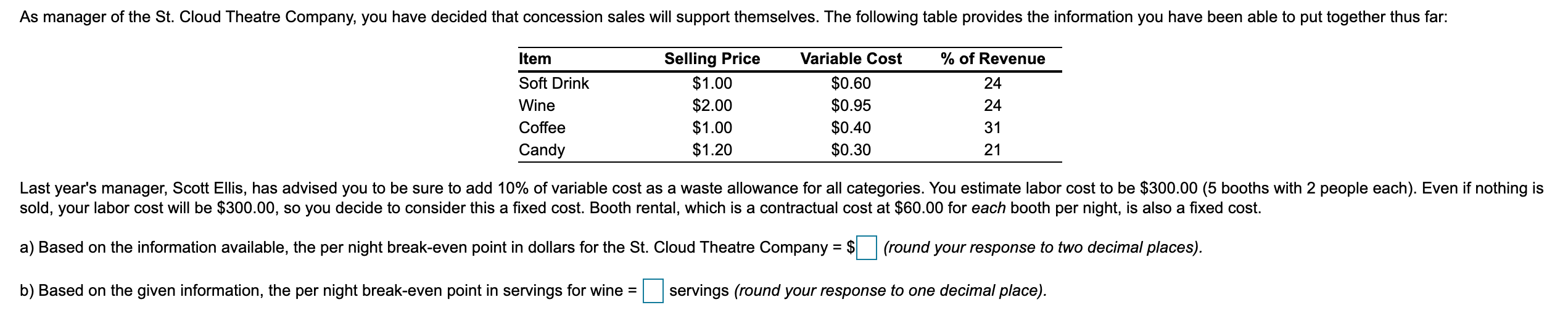 As manager of the St. Cloud Theatre Company, you