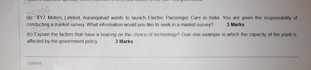 75266 (a) XYZ Motors Limited, Aurangabad wants to