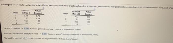 the MAD for method 2 = ? Following are too weekly