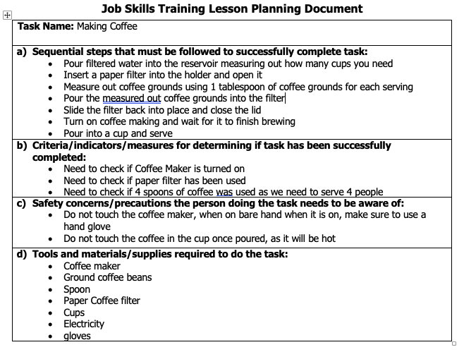 OJT lesson plan Instructions: Using second part
