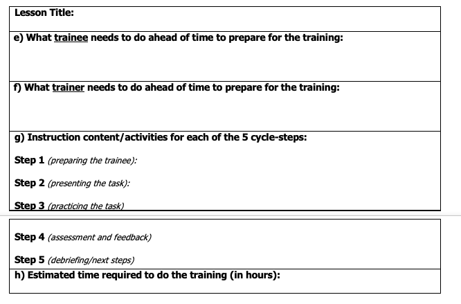 OJT lesson plan Instructions: Using second part
