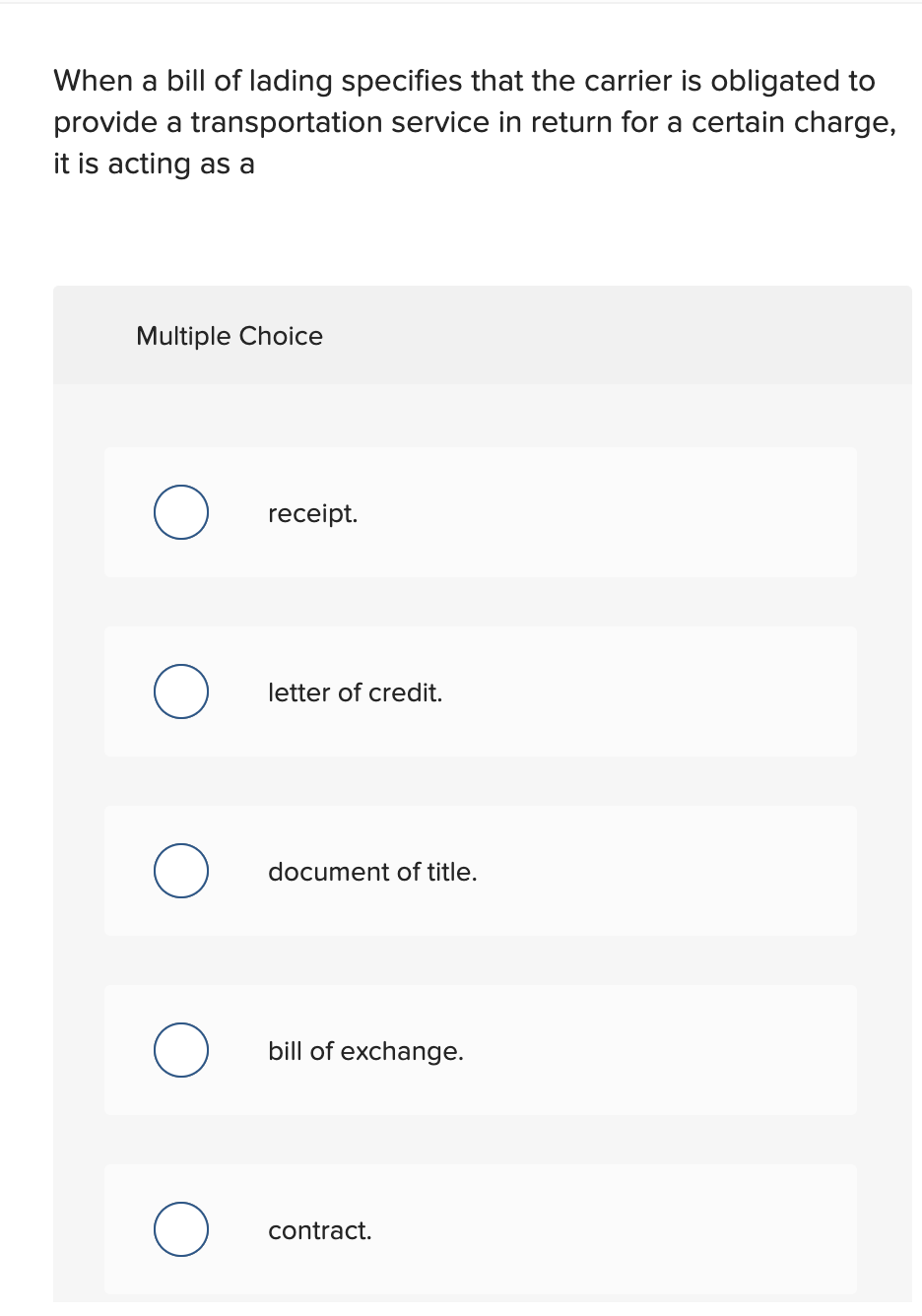 When a bill of lading specifies that the carrier