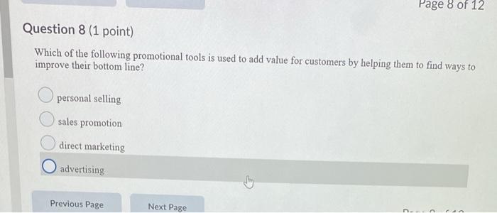 Page 8 of 12 Question 8 (1 point) Which of the