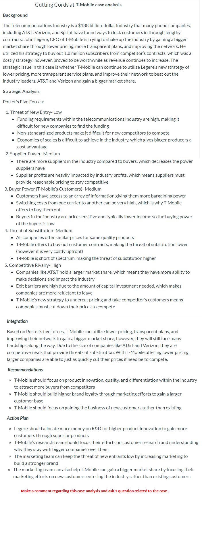 Cutting Cords at T-Mobile case analysis