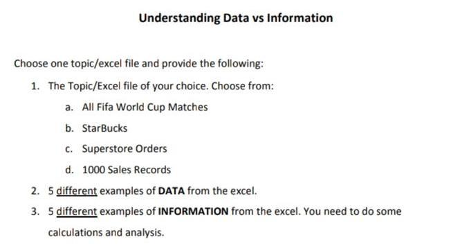 Understanding Data vs Information Choose one