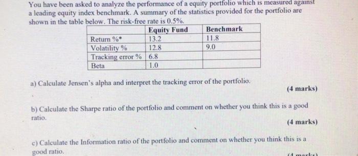 You have been asked to analyze the performance of