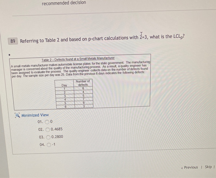 recommended decision 89 Referring to Table 2 and