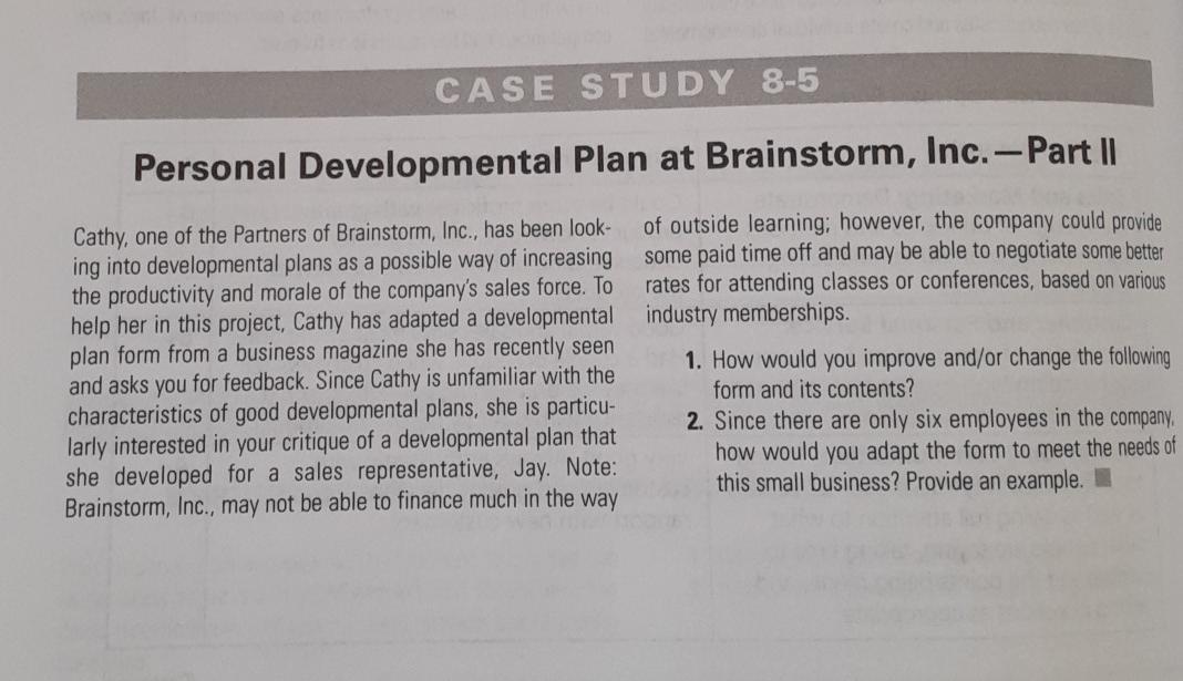 CASE STUDY 8-5 Personal Developmental Plan at