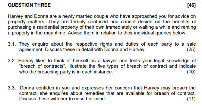 QUESTION THREE [46] Harvey and Donna are a newly
