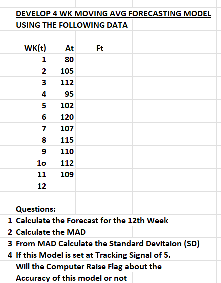DEVELOP 4 WK MOVING AVG FORECASTING MODEL USING