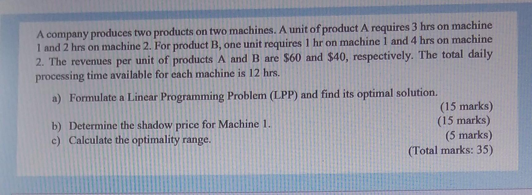 A company produces two products on two machines.