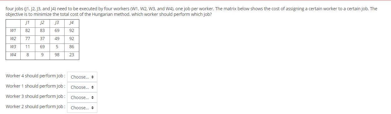 four jobs (J1, J2, J3, and J4) need to be
