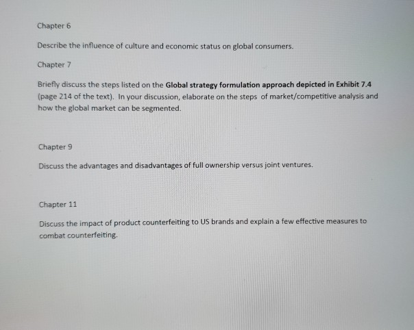 Chapter 6 Describe the influence of culture and