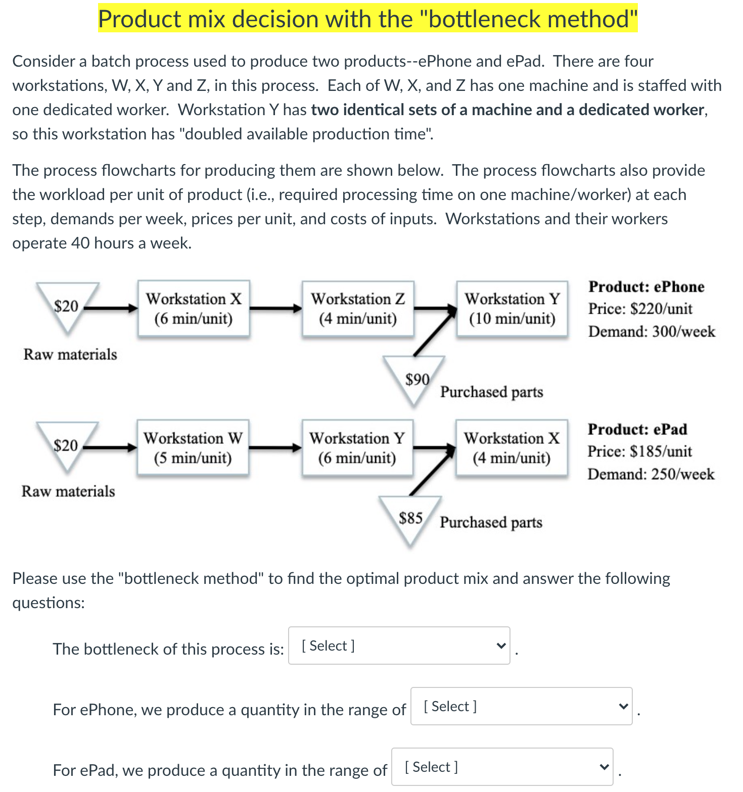 Product mix decision with the "bottleneck method"