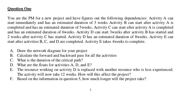 Question One You are the PM for a new project and