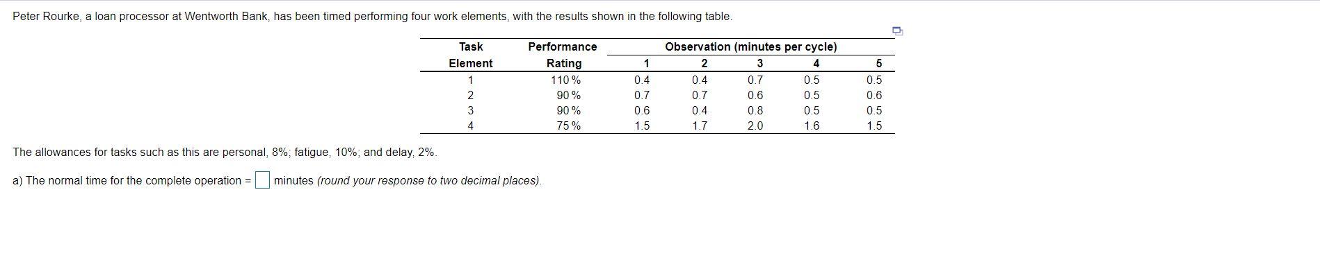 b) The standard time for this process = _____