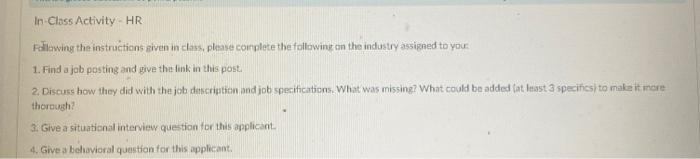 In Class Activity - HR Following the instructions