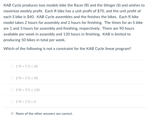 Consider the following linear program: Min Z =