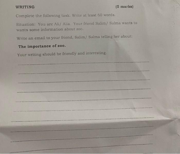 WRITING (5 marks) Complete the following task.