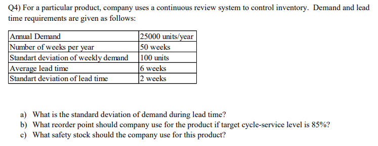 Q4) For a particular product, company uses a