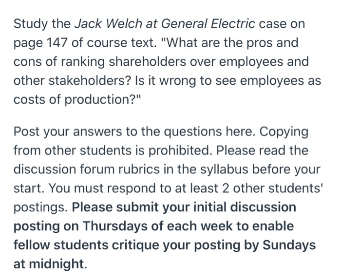 Study the Jack Welch at General Electric case on