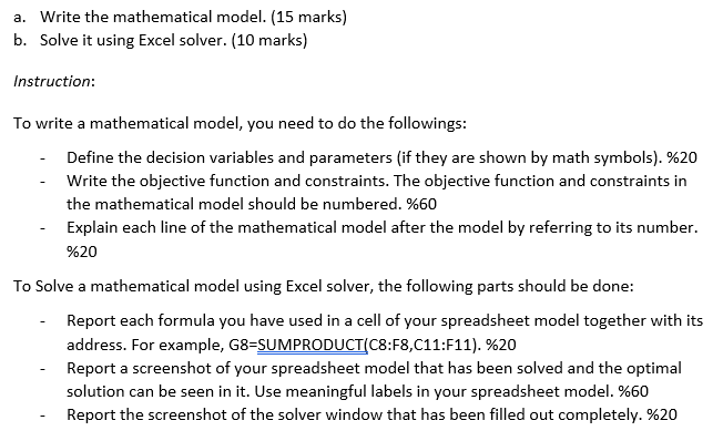 Question 2: Mathematical programming and