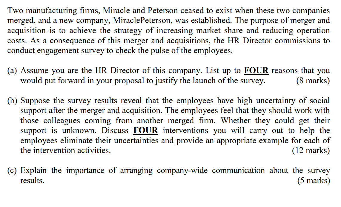 Two manufacturing firms, Miracle and Peterson