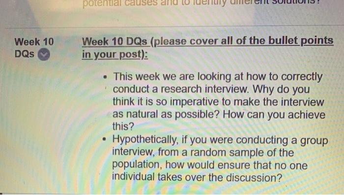 potential causes Week 10 DQs Week 10 DQs (please