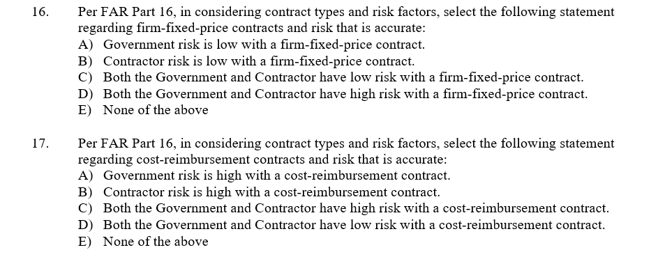 16. Per FAR Part 16, in considering contract