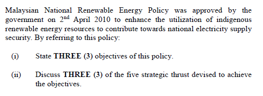 Malaysian National Renewable Energy Policy was