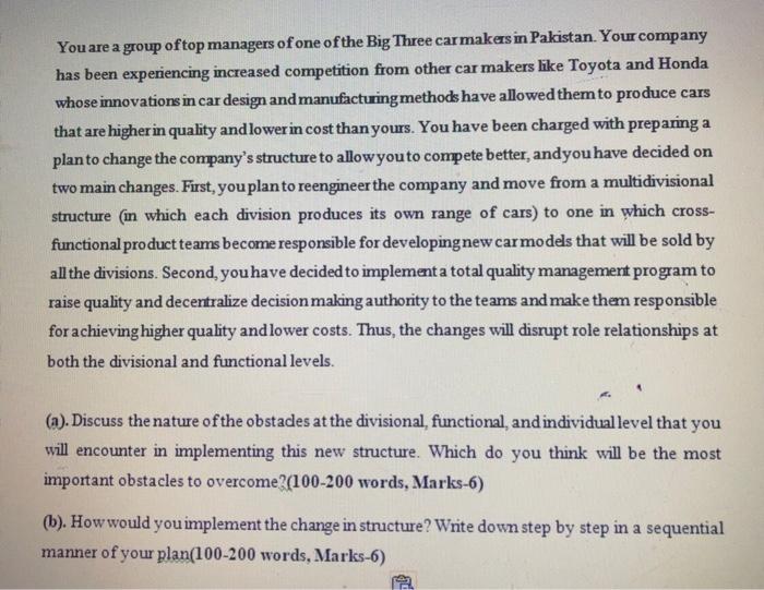 You are a group oftop managers of one of the Big