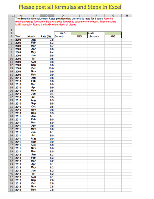 Please post all formulas and Steps In Excel H The