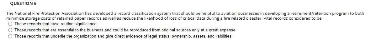 QUESTION 6 The National Fire Protection