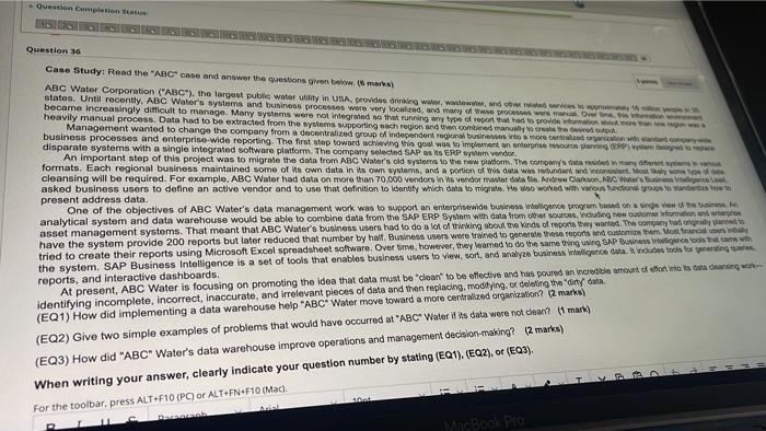 - Question Completion State Question 36 Case