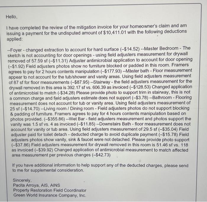 Pacita Arroyo is a claims adjuster for Green