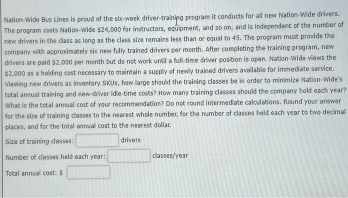 Nation-Wide Bus Lines is proud of the six-week