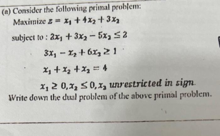 Find the dual problem of the primal problem. Do