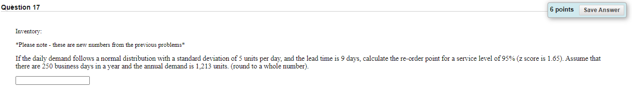 Question 17 6 points Save Answer Inventory: