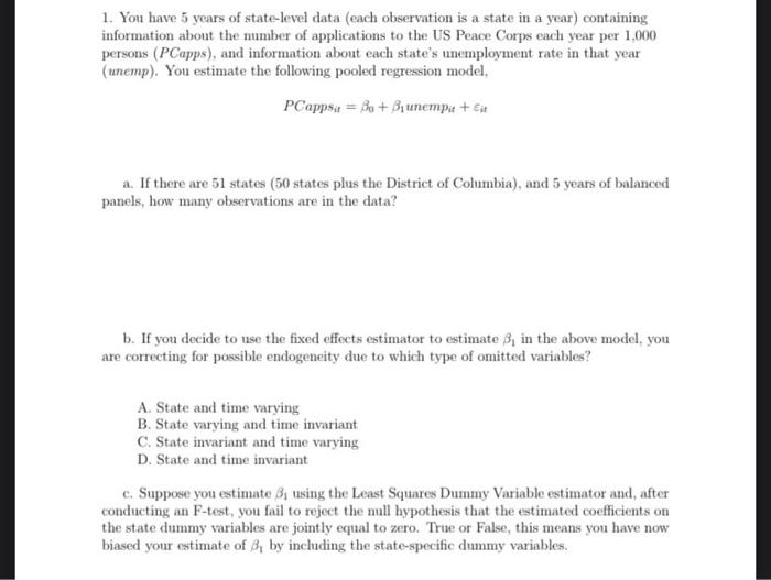 1. You have 5 years of state-level data (each