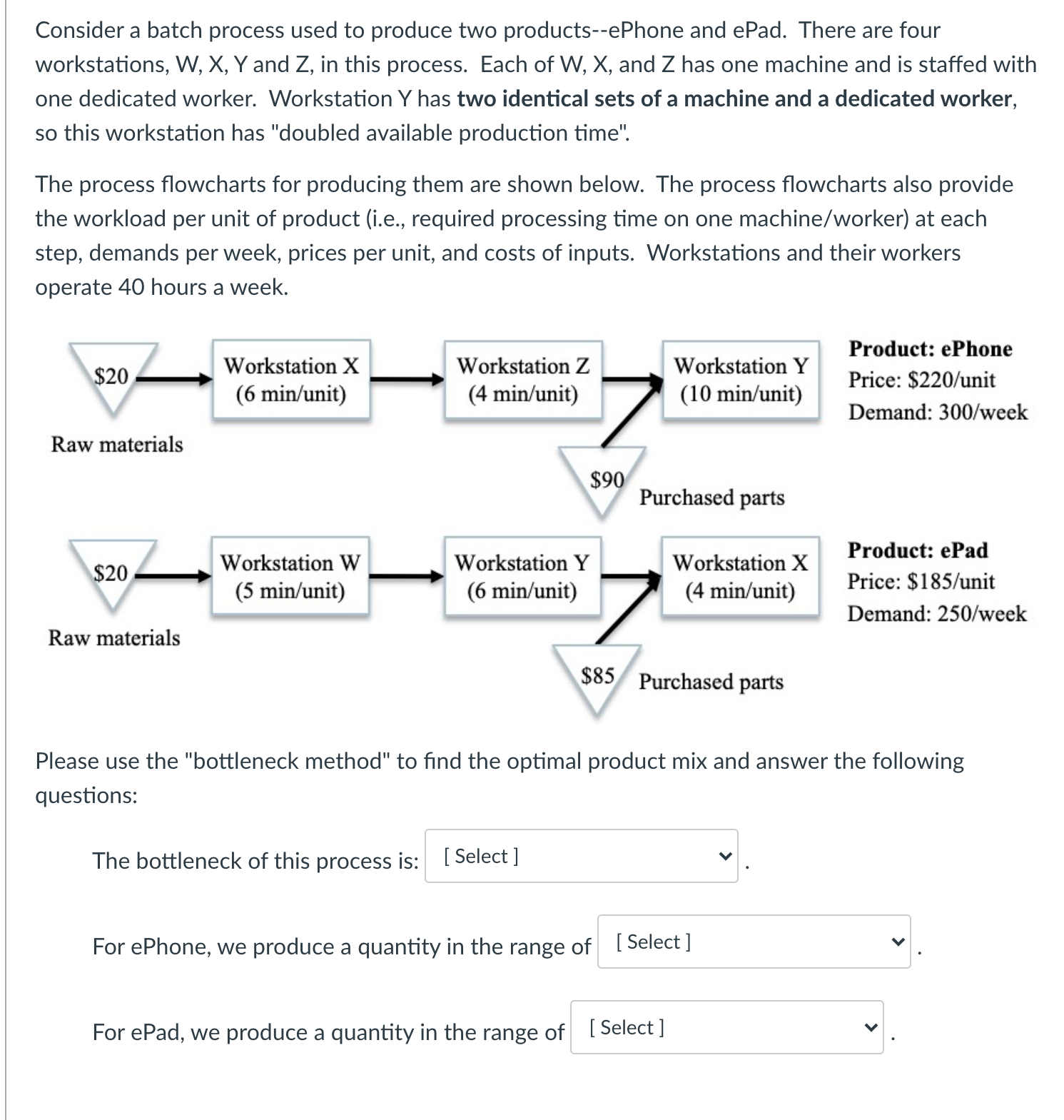 Consider a batch process used to produce two