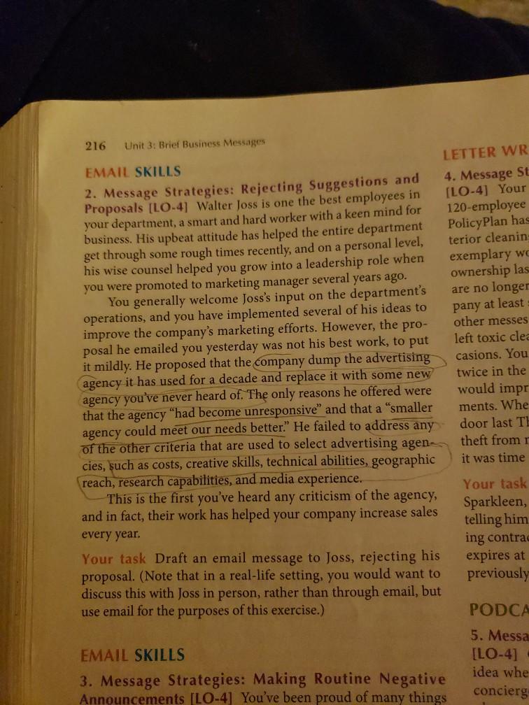 plz help 216 Unit 3: Brief Business Messages